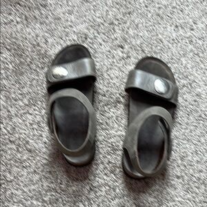 Taos Gray Green Slide Sandals with Velcro Straps